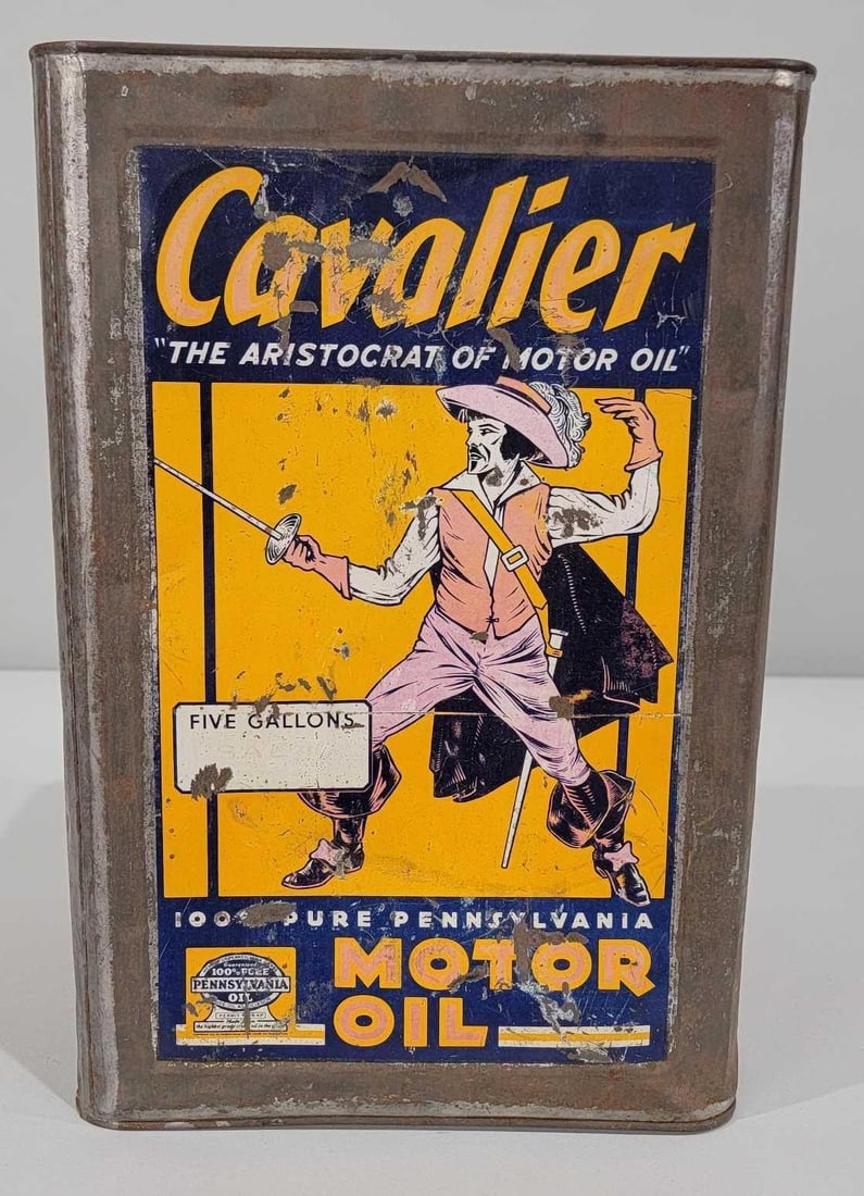 Cavalier "The Aristocrat of Motor Oils" Five-Gallon Square Metal Can (1 of 5)