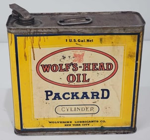 Wolf's Head Oil Packard Cylinder One Gallon Flat Metal Can