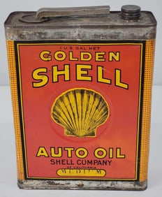 Golden Shell Auto Oil of California One Gallon Flat Metal Can