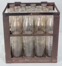 16-Shell-Penn Motor Oil Tall Quart Bottles in Metal Carrier Box