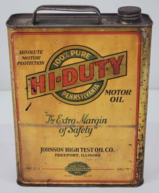 Hi-Duty Motor Oil One Gallon Flat Metal Can from Freeport Illinois