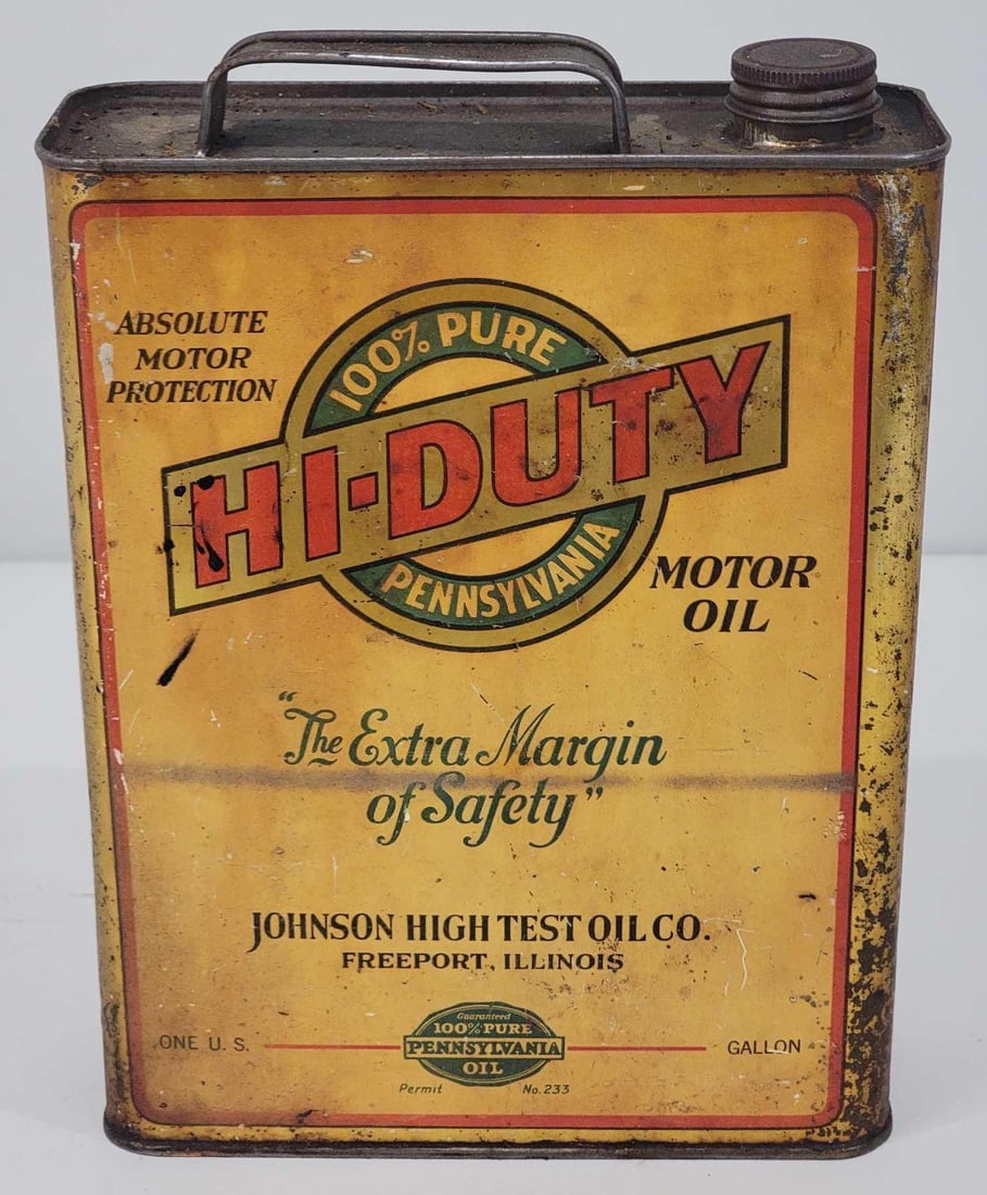 Hi-Duty Motor Oil One Gallon Flat Metal Can from Freeport Illinois (1 of 3)