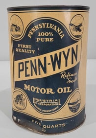 Penn-Wyn Motor Oil w/Images Five-Quart Round Metal Can (TAC)
