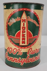 Hiolpenn "100% Pure Pennsylvania" Motor Oil Five-Quart Round Metal Can (TAC)