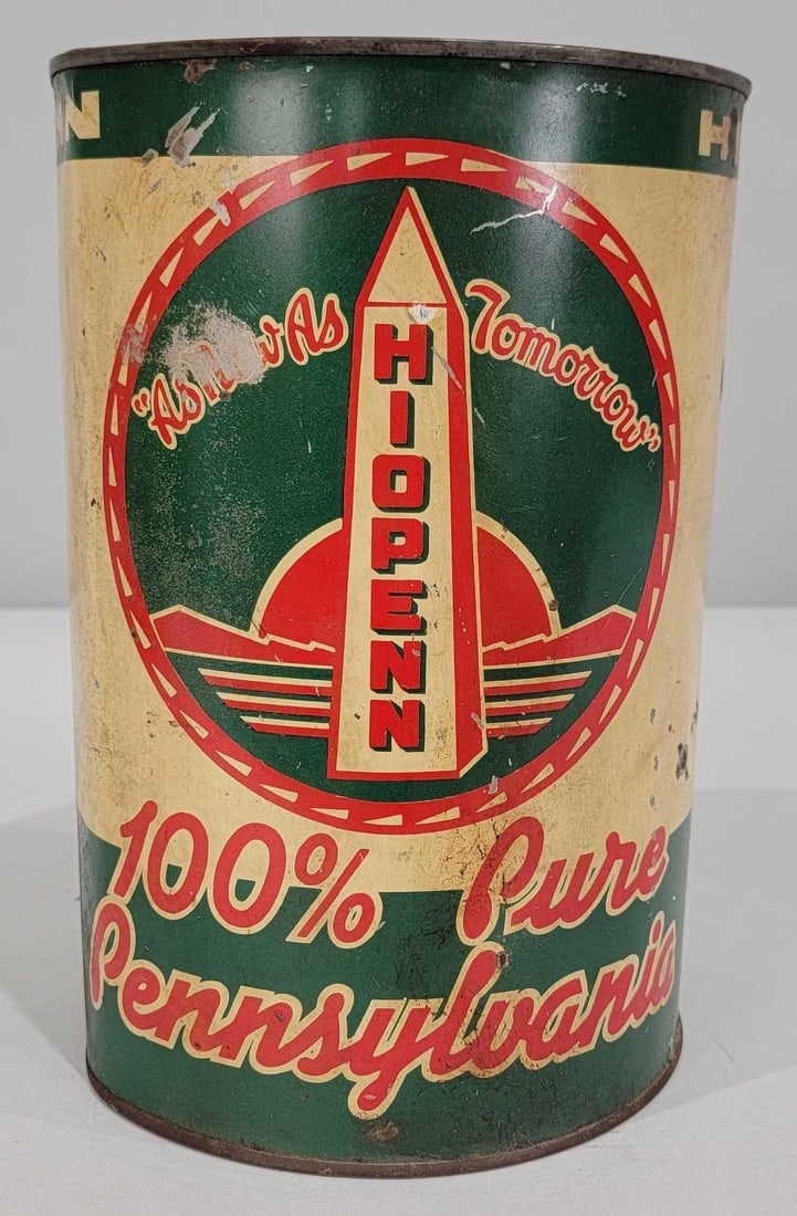 Hiolpenn "100% Pure Pennsylvania" Motor Oil Five-Quart Round Metal Can (TAC) (1 of 5)