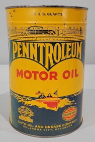 Penntroleum Motor Oil w/Boat Scene Five-Quart Round Metal Can (TAC)