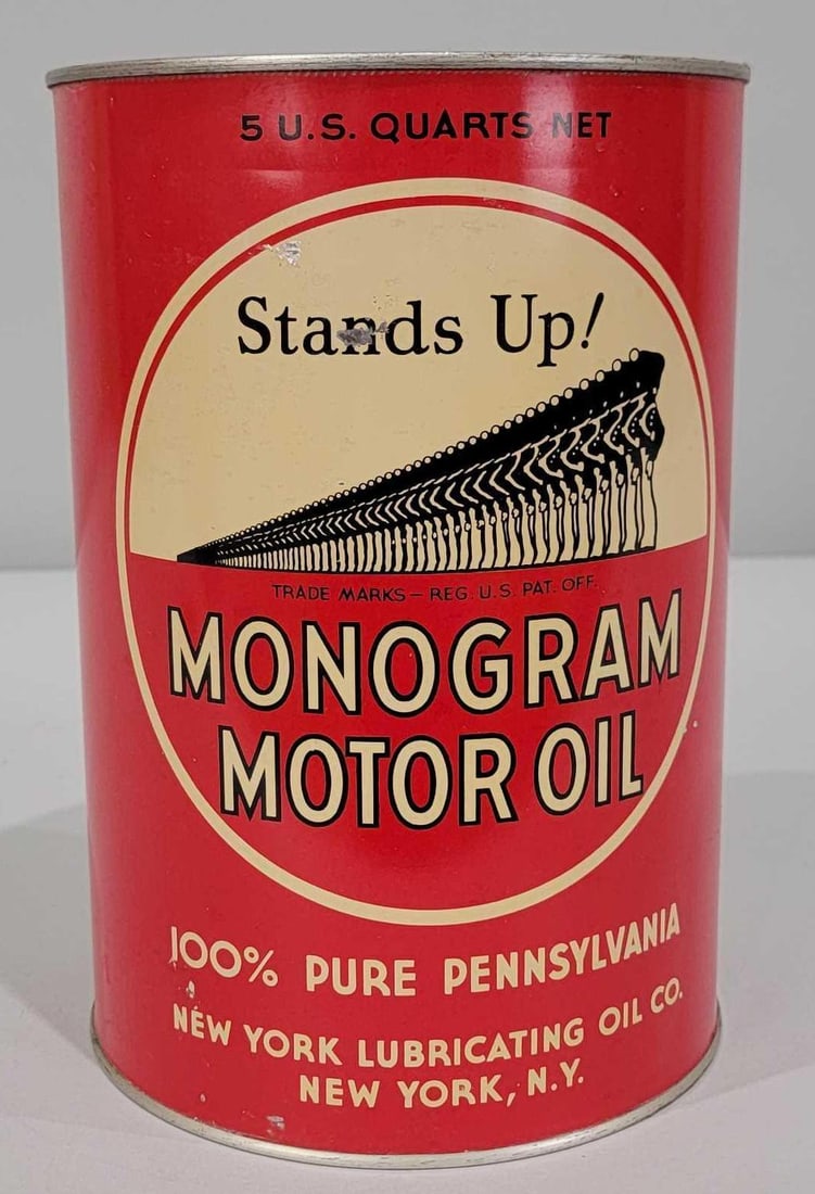 Monogram Motor Oil w/Logo Five-Quart Round Metal Can (TAC) (1 of 5)