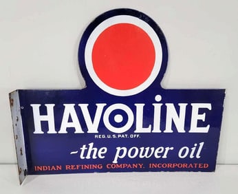 Havoline -the power oil w/Red Dot Logo Porcelain Flange Sign (TAC)