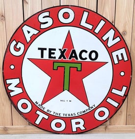Texaco (black-T) Star Logo Gasoline Motor Oil Porcelain Sign (TAC)
