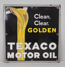 Texaco Motor Oil "Clean, Clear Golden" Porcelain Sign (TAC)