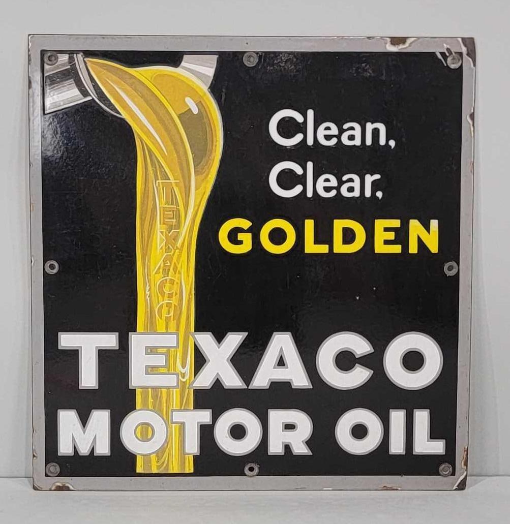 Texaco Motor Oil "Clean, Clear Golden" Porcelain Sign (TAC) (1 of 5)