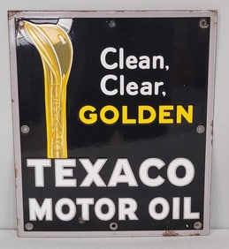 Texaco Motor Oil "Clean, Clear Golden" Porcelain Sign (TAC)