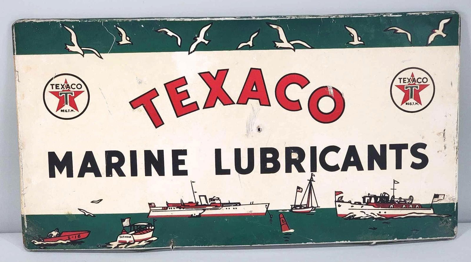 Rare Texaco (white-T) Marine Lubricants Metal Rack Sign (TAC) (1 of 6)