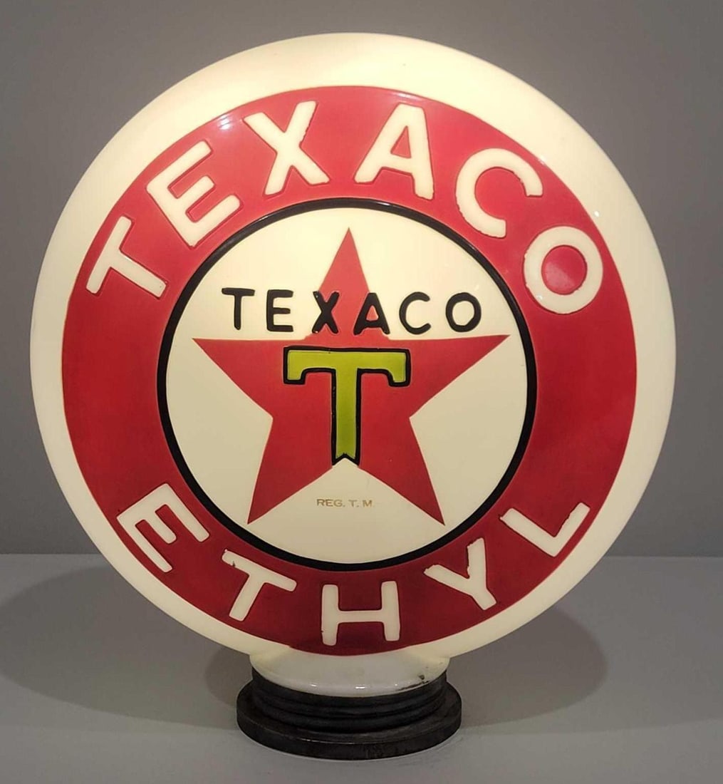 Rare Texaco (black-T) Star Logo Ethyl (reverse colors) OPC Globe (TAC) (1 of 2)