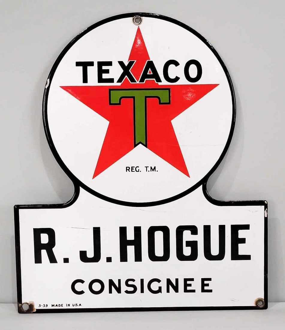Texaco (black-T) Star Logo Consignee Porcelain Truck Door Sign (TAC) (1 of 5)