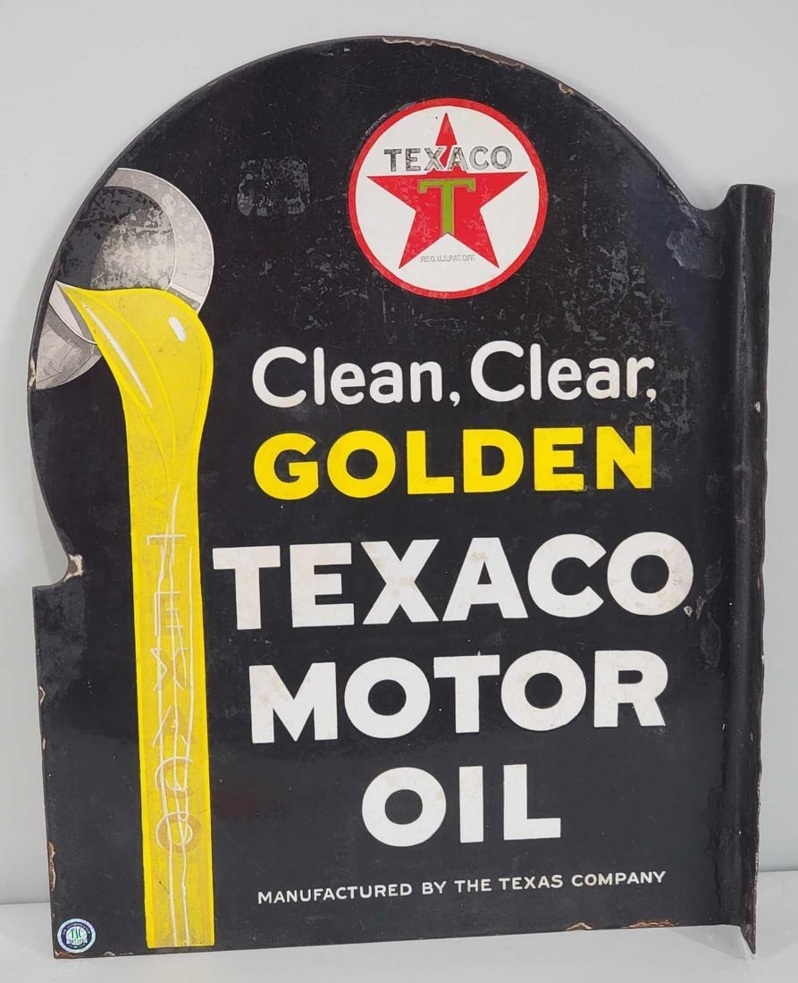 Texaco Motor Oil "Clean, Clear Golden" Porcelain Flange Sign (TAC) (1 of 4)
