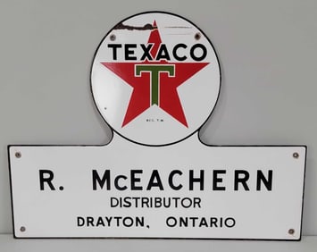 Texaco (white-T) Star Logo Distributor Porcelain Truck Sign (TAC)