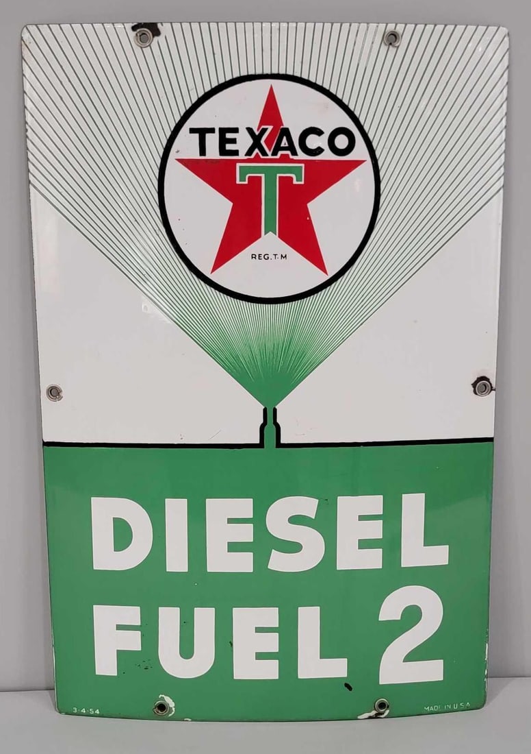 Texaco (white-T) Diesel Fuel 2 Porcelain Pump Sign (TAC) (1 of 5)