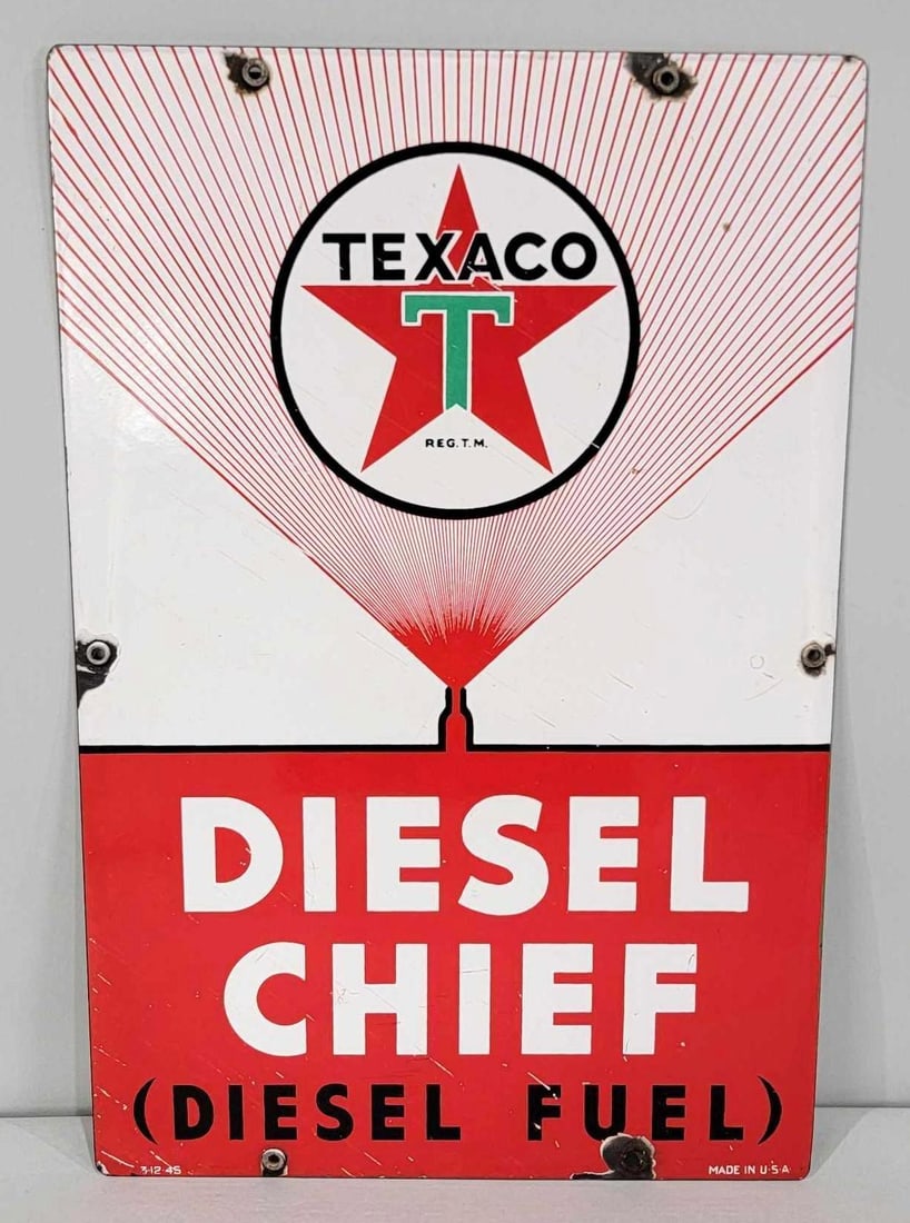 Texaco (white-T) Diesel Chief Porcelain Pump Sign (TAC) (1 of 5)