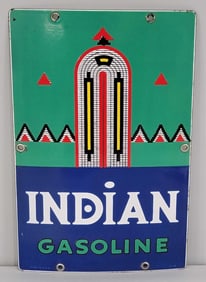 Indian Gasoline w/Logo Porcelain Pump Sign (small) (TAC)