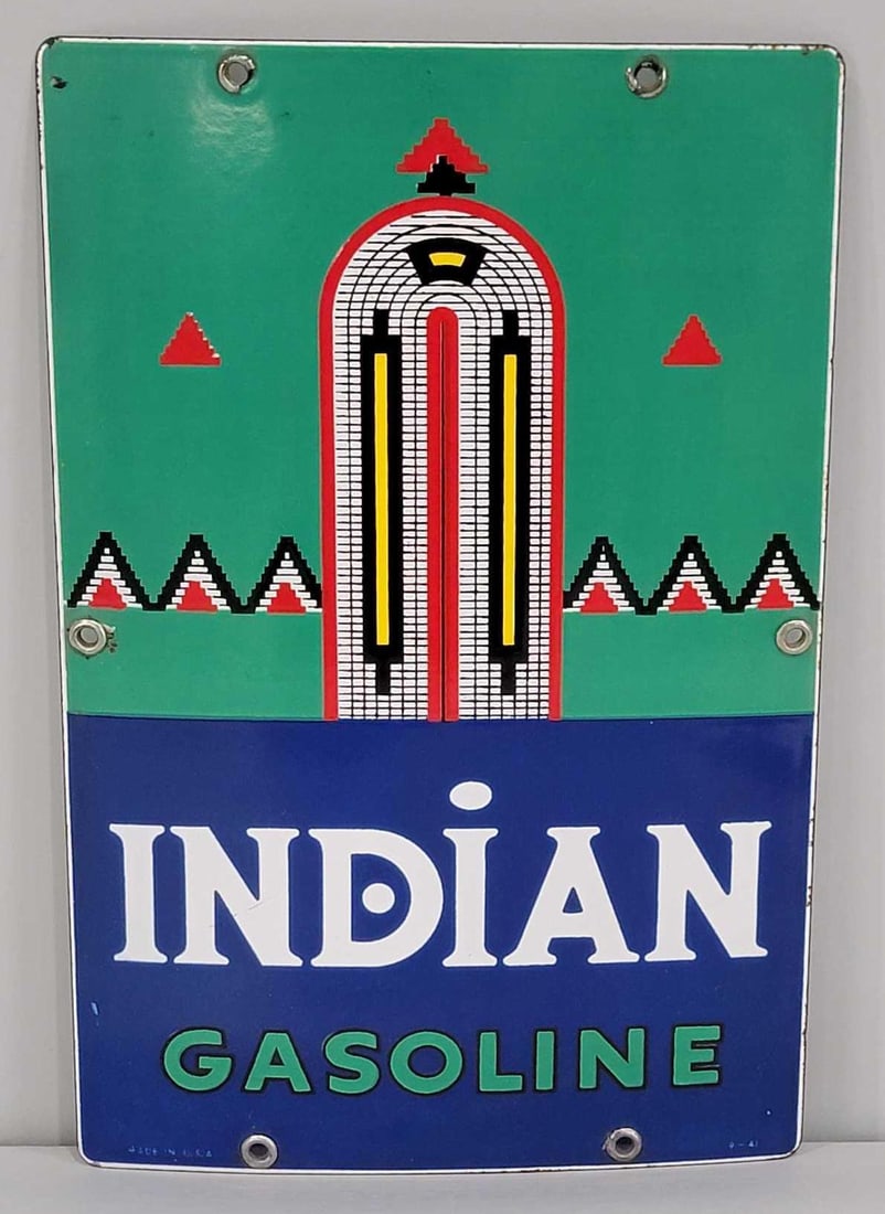 Indian Gasoline w/Logo Porcelain Pump Sign (small) (TAC) (1 of 5)