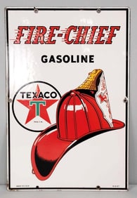 Texaco (white-T) Fire Chief Gasoline Porcelain Pump Sign