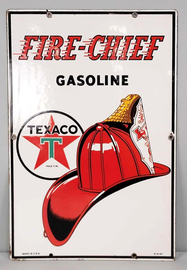 Texaco (white-T) Fire Chief Gasoline Porcelain Pump Sign (1 of 5)