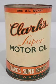 Clark Super Motor Oil One-Quart Round Metal Can (TAC)