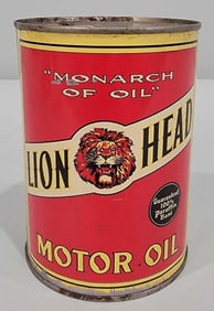 Gilmore Lion Head "Monarch of Oil" One-Quart Round Metal Can (TAC)