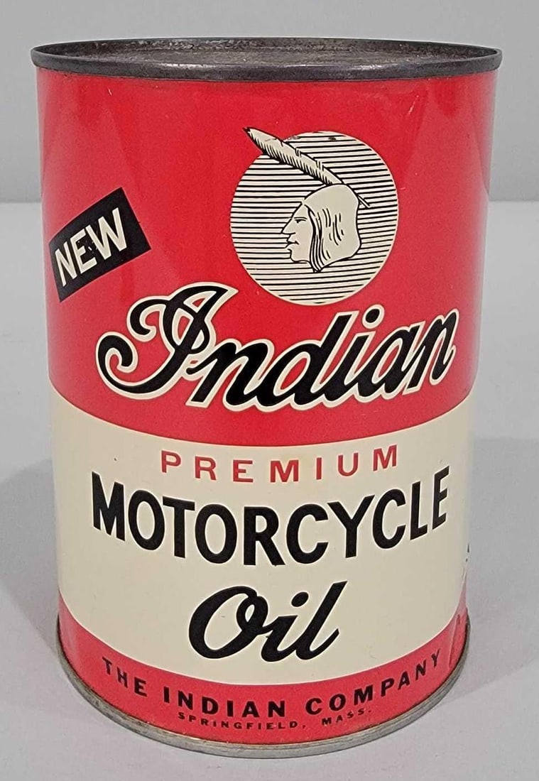 New Indian Motorcycle Oil w/Logo One-Quart Round Metal Can (TAC) (1 of 6)
