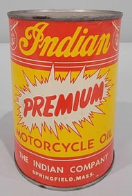 Indian Premium Motorcycle Oil One-Quart Round Metal Can (TAC)