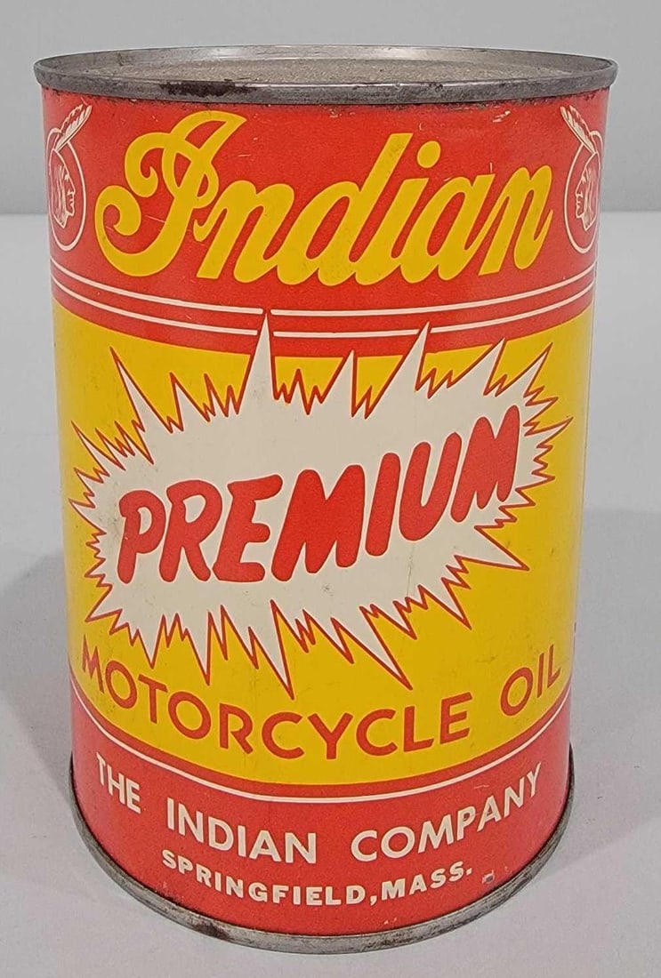 Indian Premium Motorcycle Oil One-Quart Round Metal Can (TAC) (1 of 6)