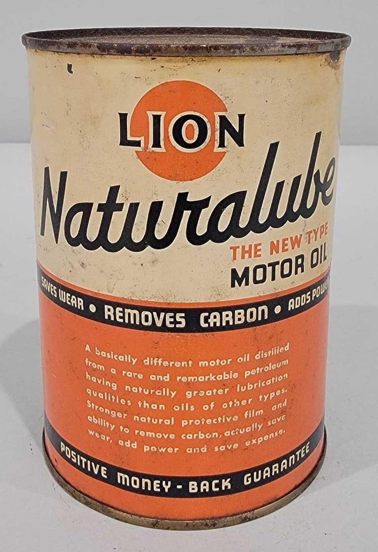 Lion Naturalube Motor Oil One-Quart Round Metal Can (TAC) (1 of 5)