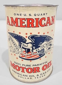 American Motor Oil w/Eagle Logo One-Quart Round Metal Can (TAC)