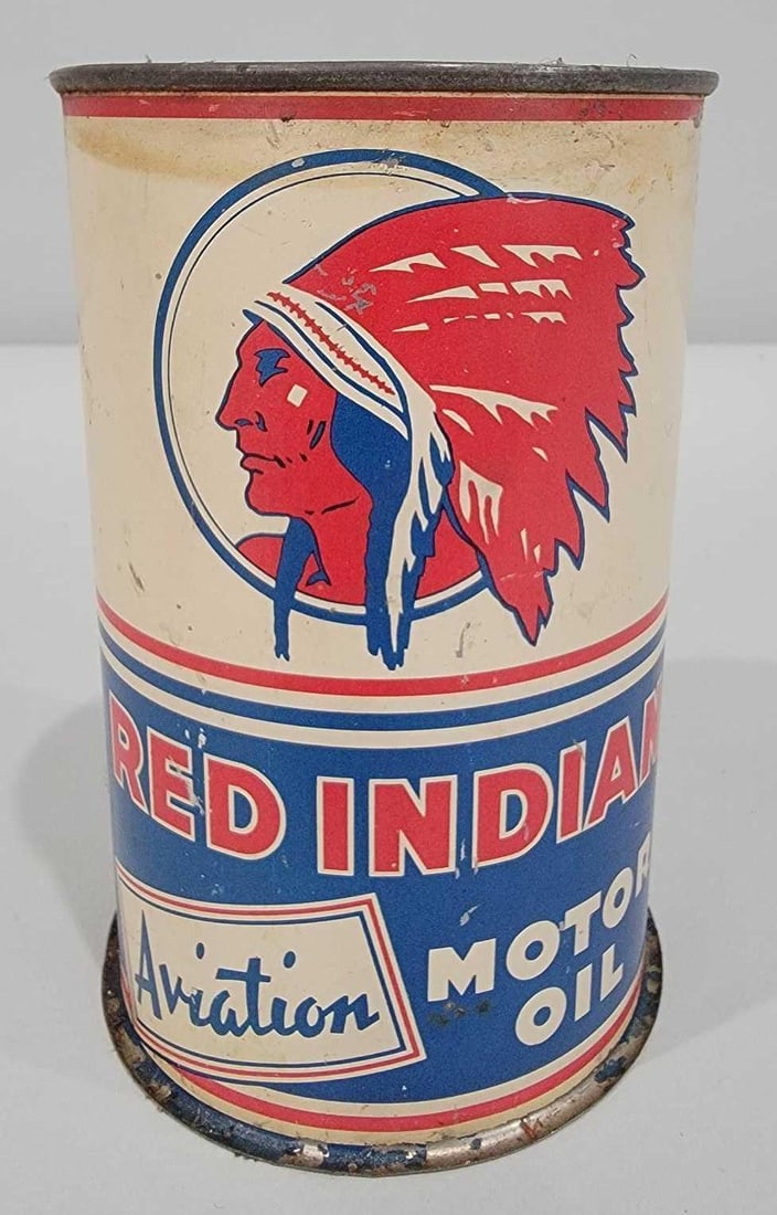 Red Indian Aviation Motor Oil w/Logo One-Quart Imperial Metal Can (TAC) (1 of 7)