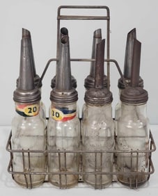 8-Different Standard Oil Quart Bottles w/Carrier
