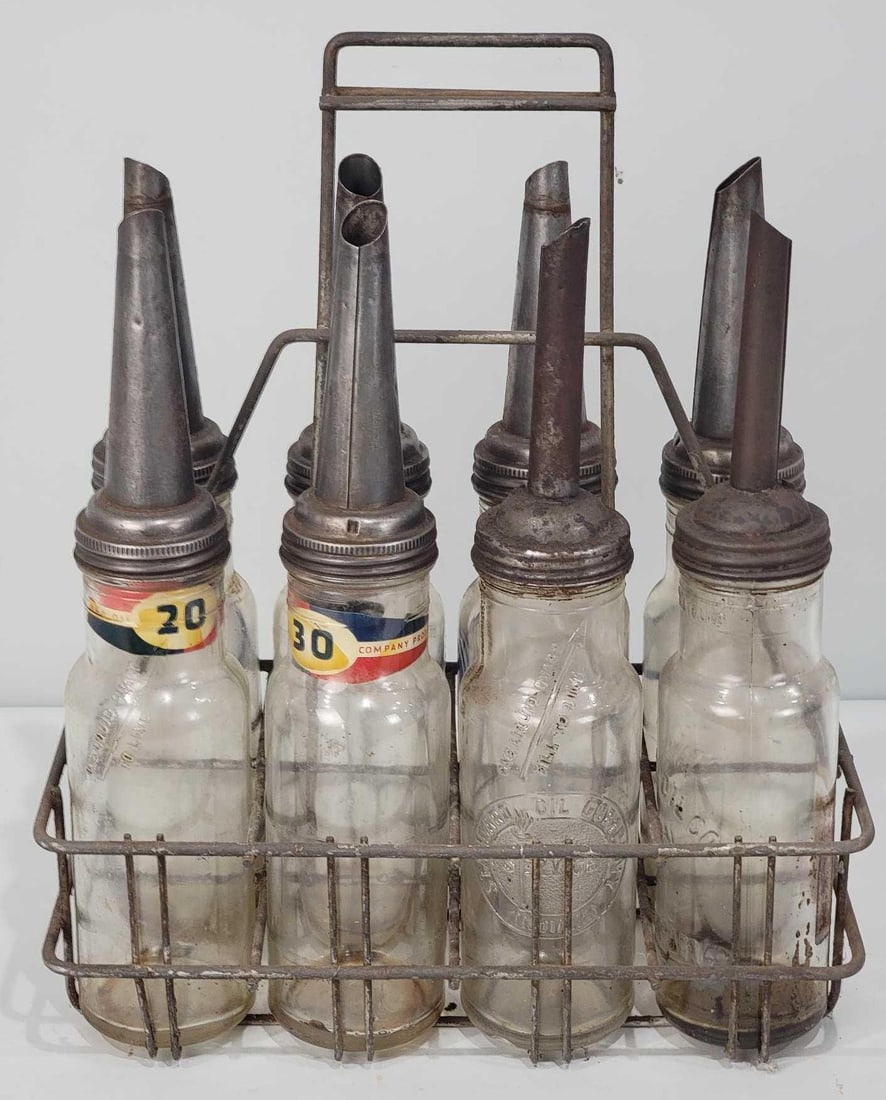 8-Different Standard Oil Quart Bottles w/Carrier (1 of 3)