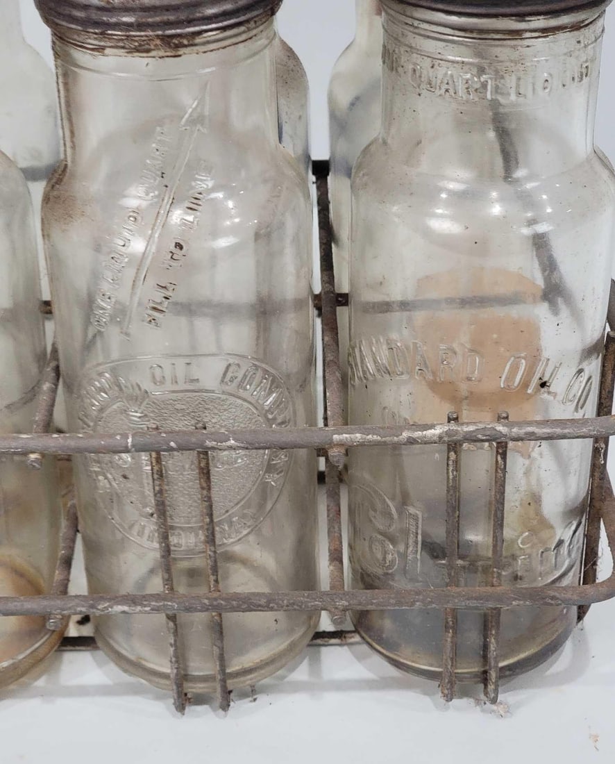 8-Different Standard Oil Quart Bottles w/Carrier - 2
