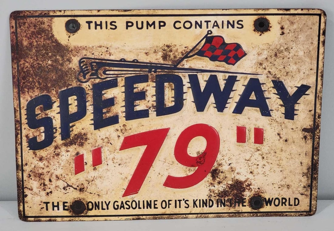 Rare Speedway "79" Gasoline Metal Pump Sign (TAC) (1 of 2)