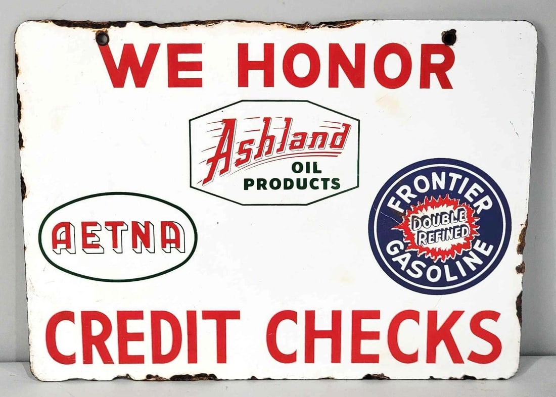 We Honor Ashland Aetna Frontier Credit Checks Porcelain Sign (TAC) (1 of 3)