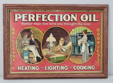 Perfection Oil Heating-Lighting-Cooking Metal Sign