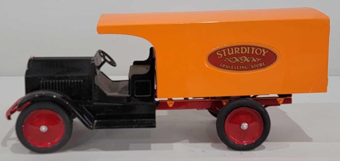 Sturditoy Traveling Store Van Press Steel Truck (restored): 26.5"L, the press steel truck has been professionally restored.