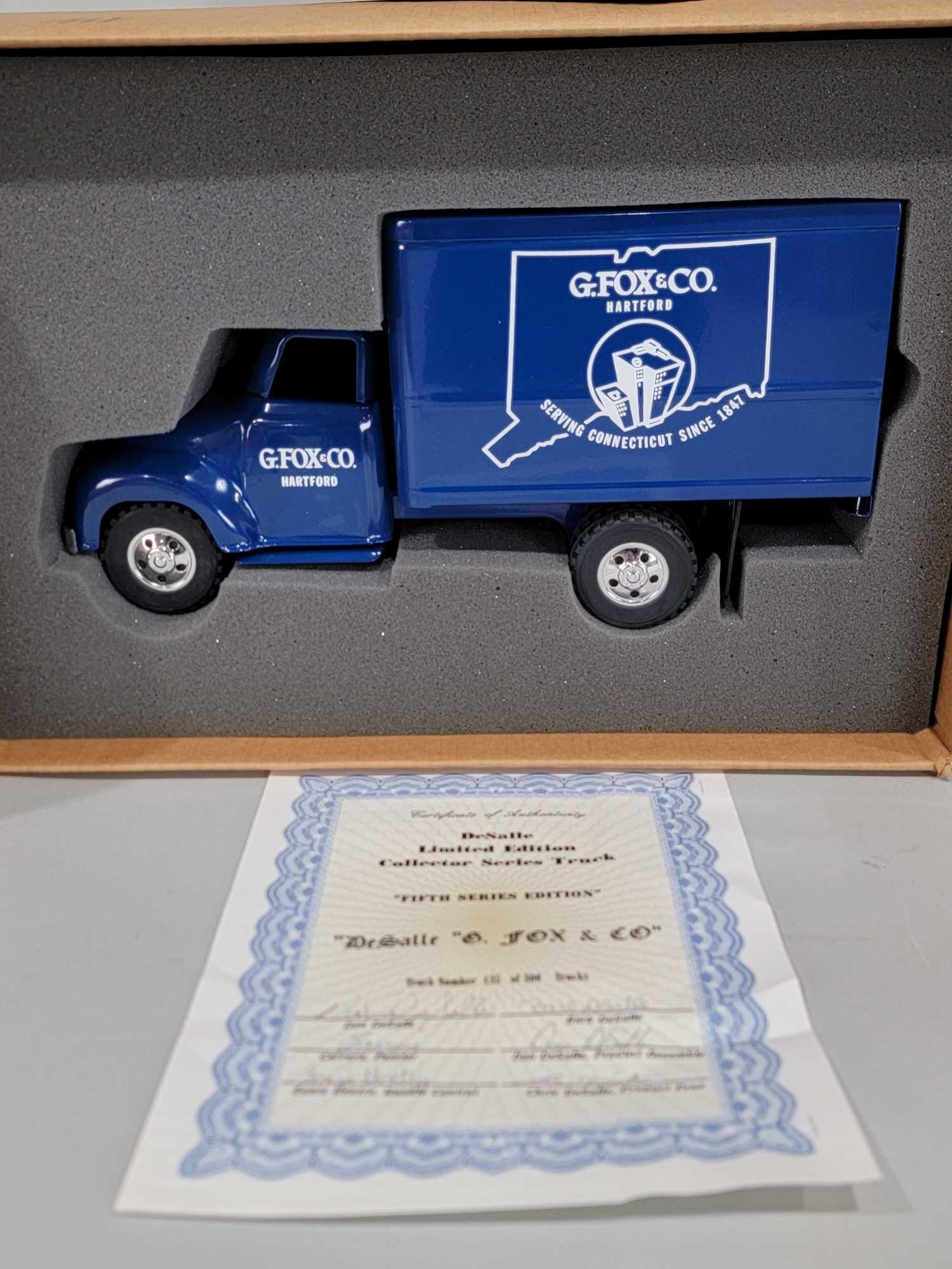 De Salle Tonka 1956 Style G. Fox # Co. Van Truck NIB: rated 9.5, 15"L., the toy is in excellent condition, we open the boxes for the first time.