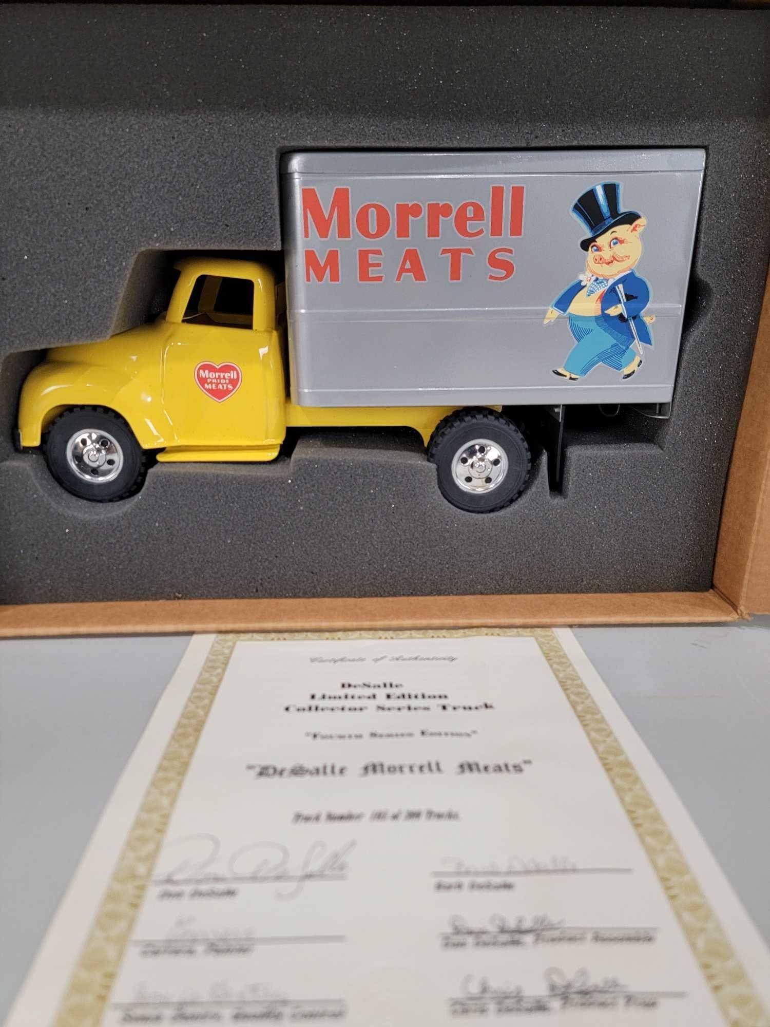 De Salle Tonka 1956 Style Morrel Meats w/logo Van Truck NIB: rated 9.5, 36"L., the toy is in excellent condition, we open the boxes for the first time.