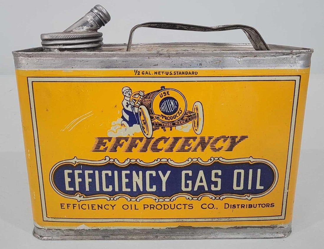 Efficiency Oil w/Race Car Image Half-Gallon Flat Metal Can (1 of 4)