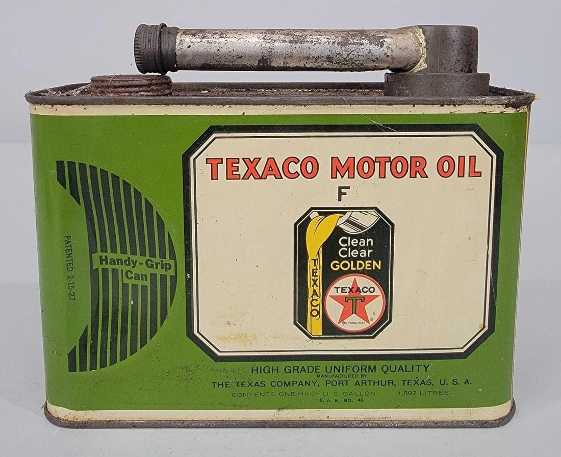 Texaco Motor Oil Handy Grip Half-Gallon Flat Metal Can (1 of 4)