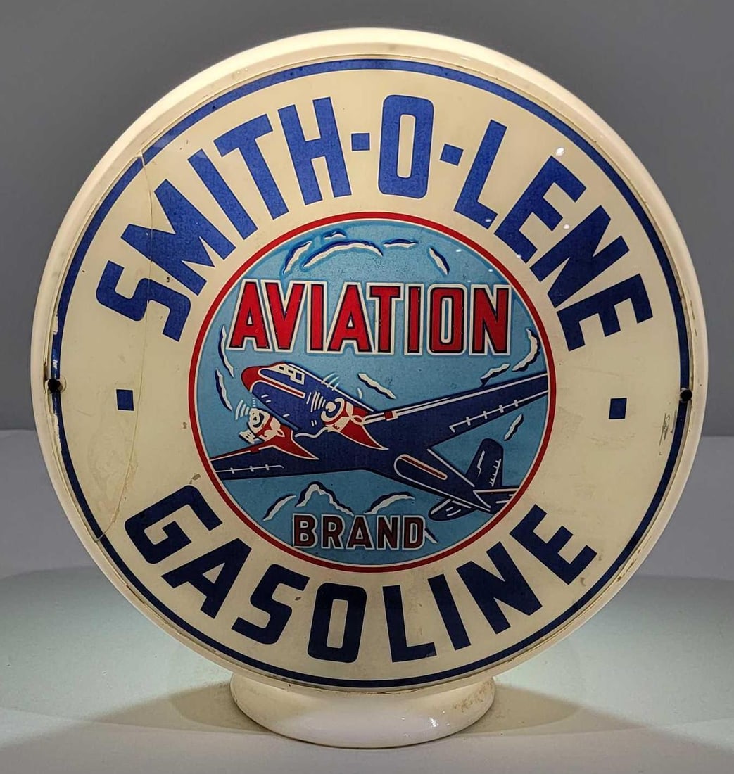 Smith-O-Lene Aviation Brand Gasoline w/Logo 12.5" Globe Lenses (broken) (1 of 2)