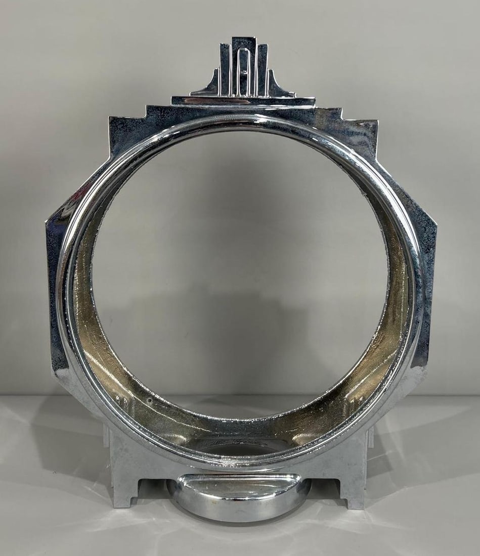 Rare Art Deco Casted Nickel Plated Globe Holder for Erie Model #50 & #53 Gas Pump (1 of 2)