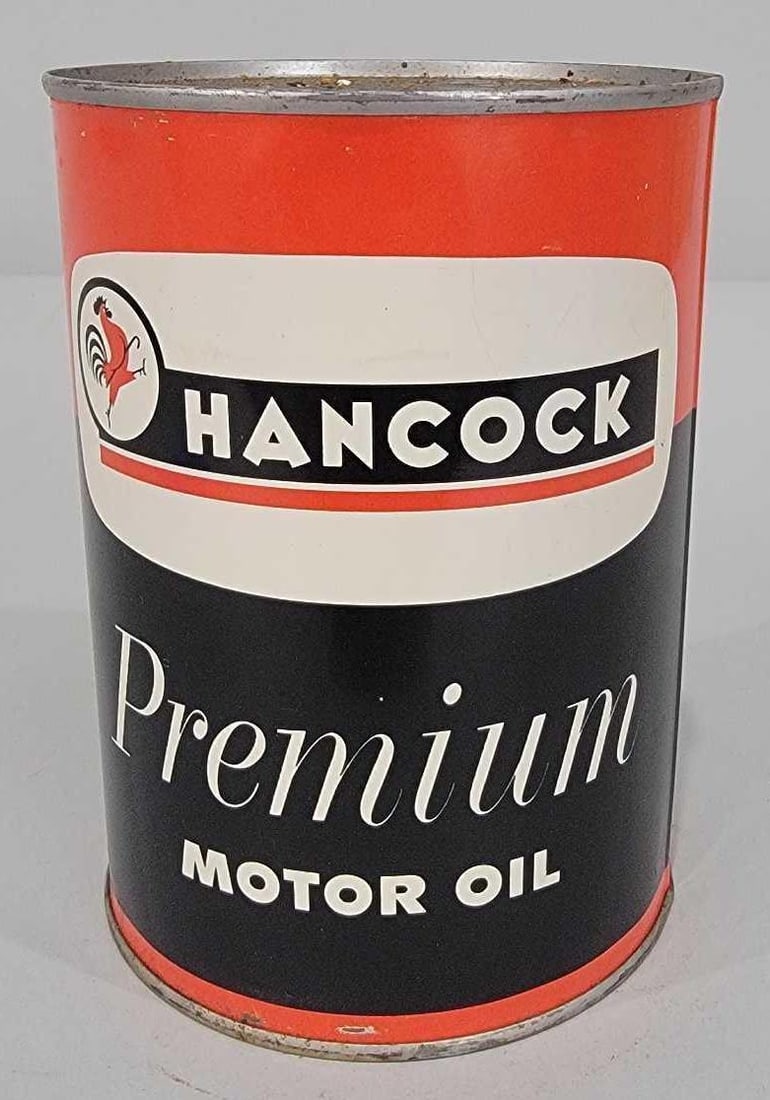 Hancock Premium Motor Oil One Quart Round Metal Can (TAC) (1 of 5)