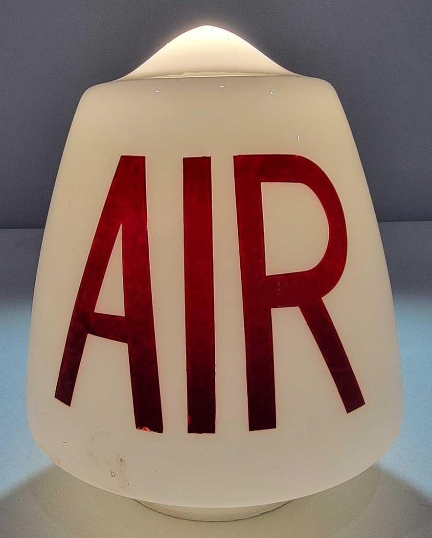 Acorn Shaped AIR OPB Milk Glass Globe w/4" Base (TAC): rated 9.5, 8"T., the OPB (one-piece baked) acorn-shaped milk glass globe with four inch base, all in excellent condition. TAC #025660